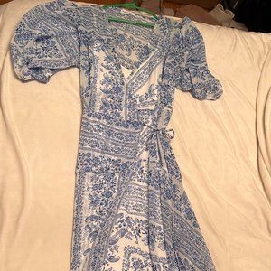 Blue and White Calvin Klein Wrap Dress